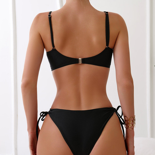 New European and American Split Black Sexy Tight Bikini Set Women's Swimwear Amazon Cross-border
