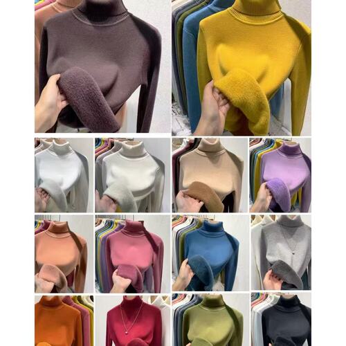 High-Neck One-Piece Fleece Base Layer Sweater for Women, Autumn/Winter Hooded Faux Mink Fleece-Thick Knitted Wool Sweater