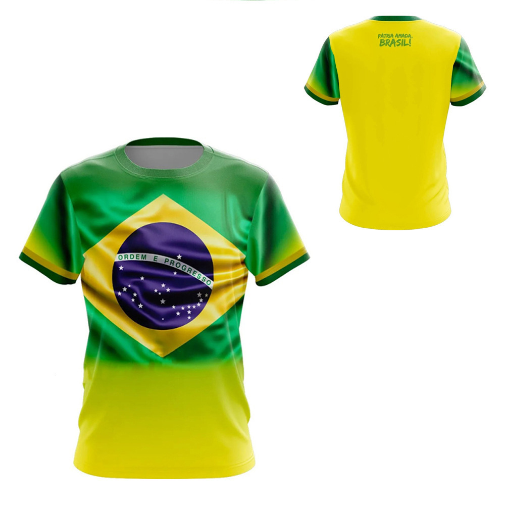 2024 nueva camiseta impresa 3D de la bandera brasileña transfronteriza de los hombres venta caliente transfronteriza estilo brazil flags camiseta