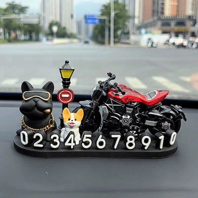 Nömrəli dayanma kartı interior decoration accessory - black-french-bulldog-streetlight-corgi-cruise-red-3d-o-style