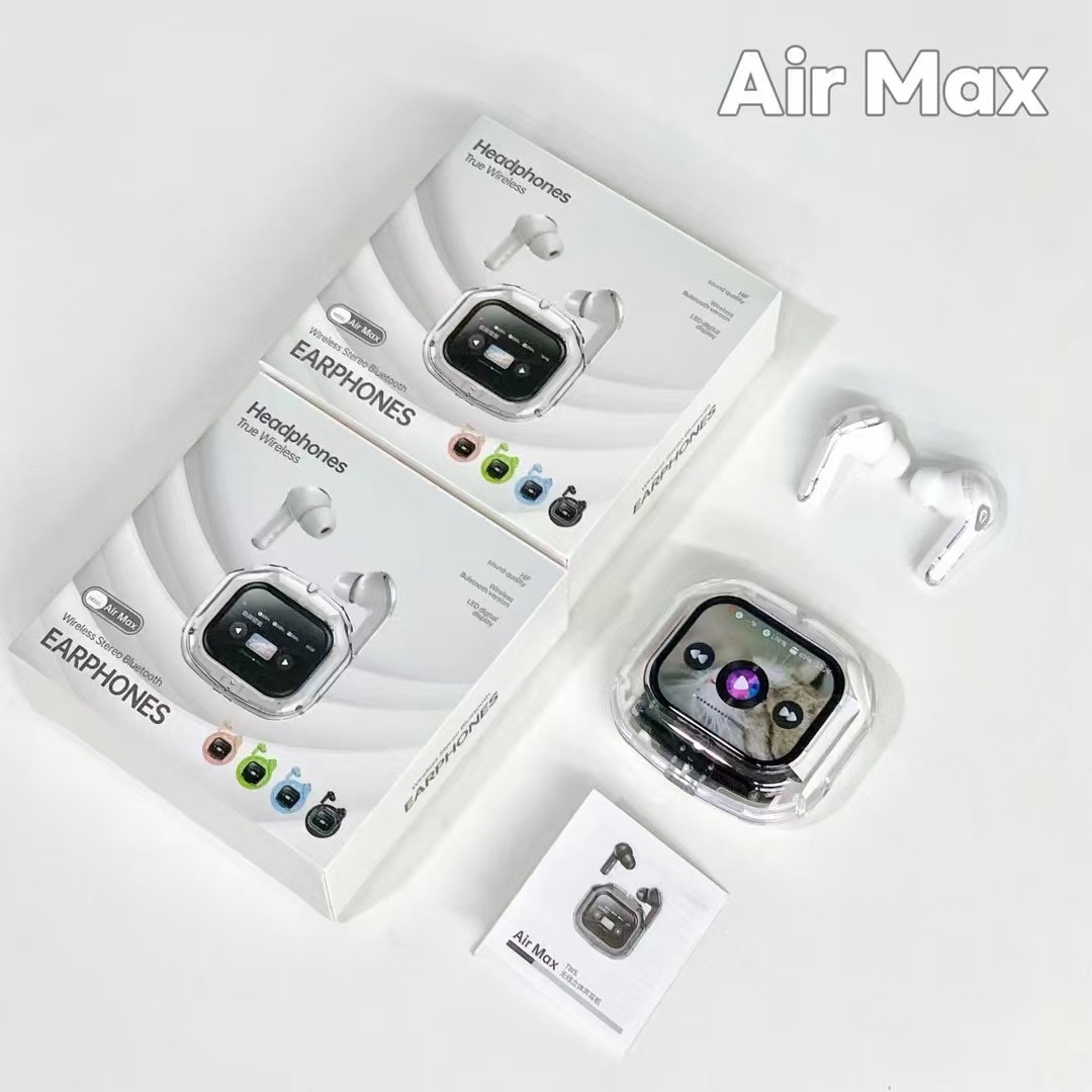 Pantalla de color transfronteriza auriculares Bluetooth inalámbricos verdaderos Air Max totalmente transparente pantalla grande auriculares Bluetooth de larga duración azul image 7