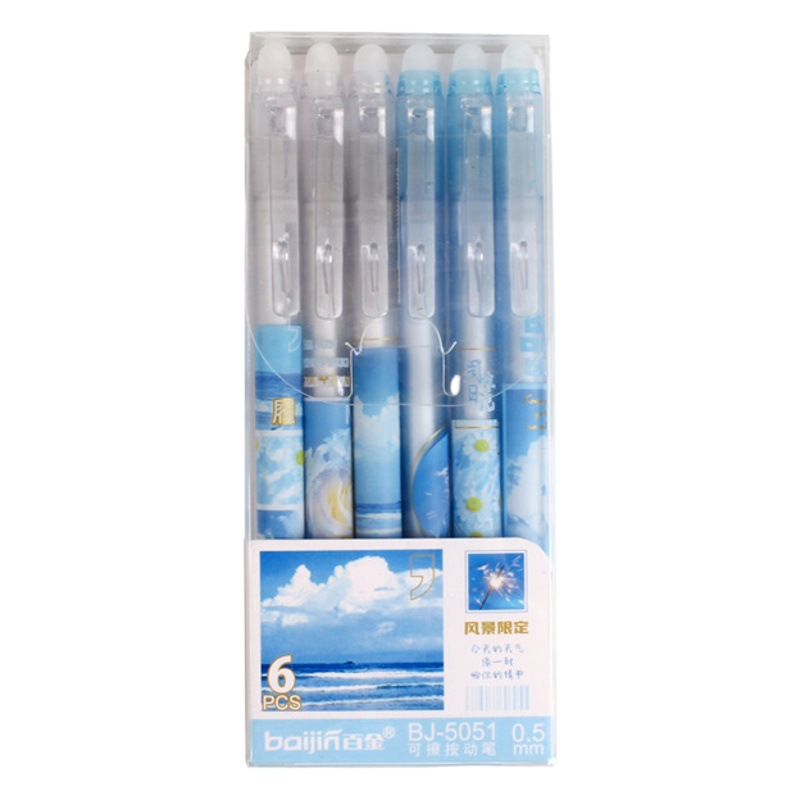 Paisaje limitada pluma de empuje borrable INS de alto aspecto Tulipán pulido fácil de limpiar pluma de gel 0,5 estudiante de cristal azul Mo pluma