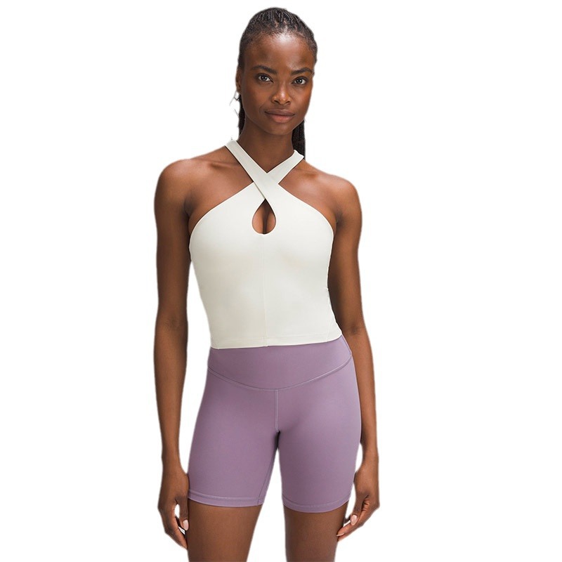 LULU bottom outerwear chaleco de hueco cruzado una pieza de cuello colgante ropa interior de yoga de mujer sujetador deportivo para uso exterior