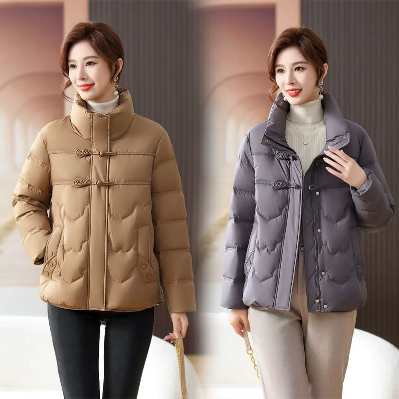 Зимний пуховик для молодой мамы женский 2023 Новый иностранный СВОБОДНЫЙ Модный белый утиный воротник-стойка среднего и пожилого возраста