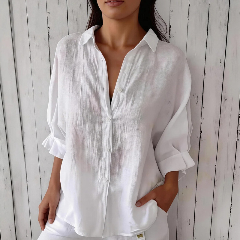 2026 European and American Amazon Spring Hot-Selling Cotton and Linen Shirts with Back Tie Design in Stock