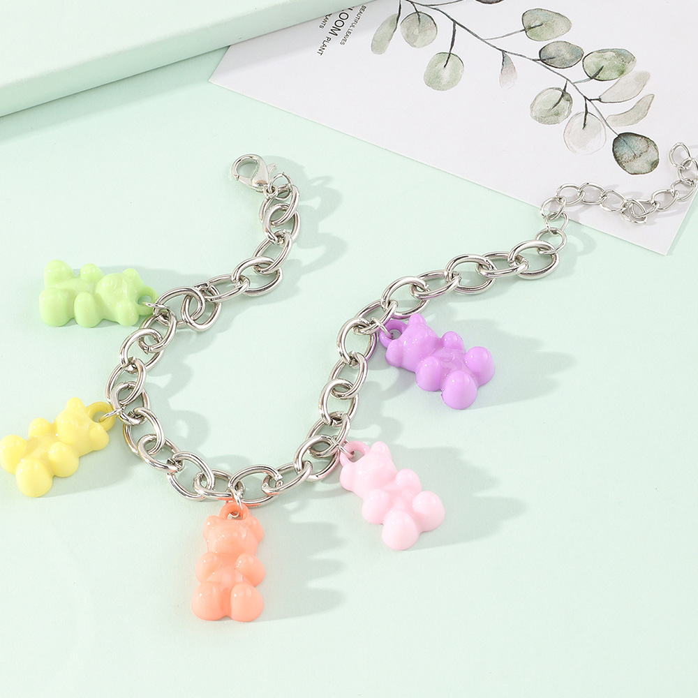 Retro Thick Chain Candy Color Resin Bear Bracelet Wholesale Nihaojewelry display picture 4