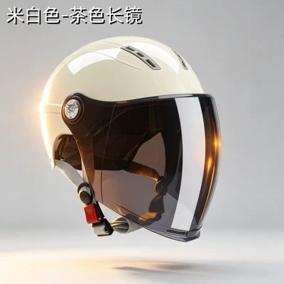 Motosiklet kaskı (dəbilqə) men, summer sun protection half helmet - x9-off-white-brown-long-mirror