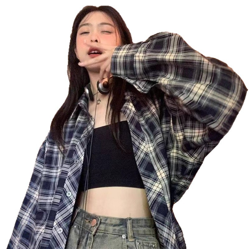 复古格子衬衫女春秋2025年新款衬衣设计感薄款防晒外搭上衣外套女|undefined