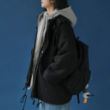 秋冬休闲假两件外套女2025新款韩版学生宽松夹棉BF工装棉服大衣潮