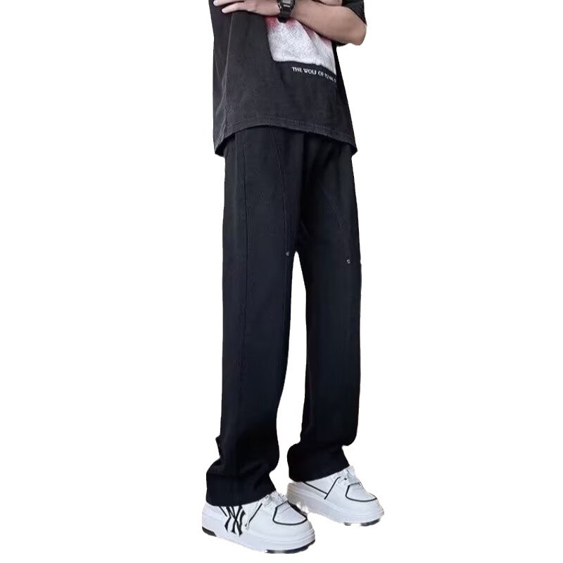 Pantalones vaqueros con botones viejos lavados de la calle americana Pantalones largos de estilo vibe rectos sueltos de primavera y otoño para hombres