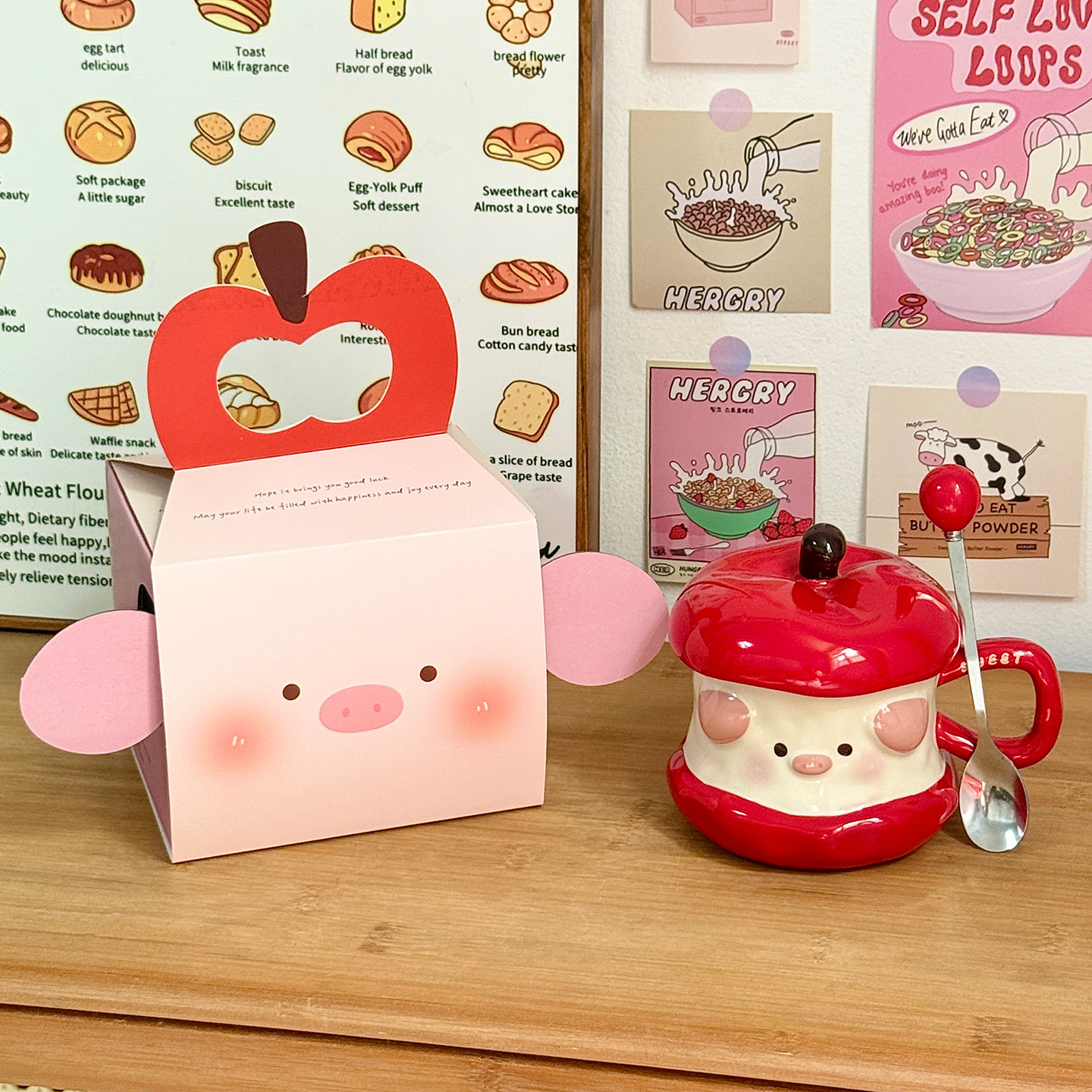 Hermosas tazas de cerámica de cerdo de manzana con tapa taza de regalo de cumpleaños taza de agua casera taza de regalo de navidad taza