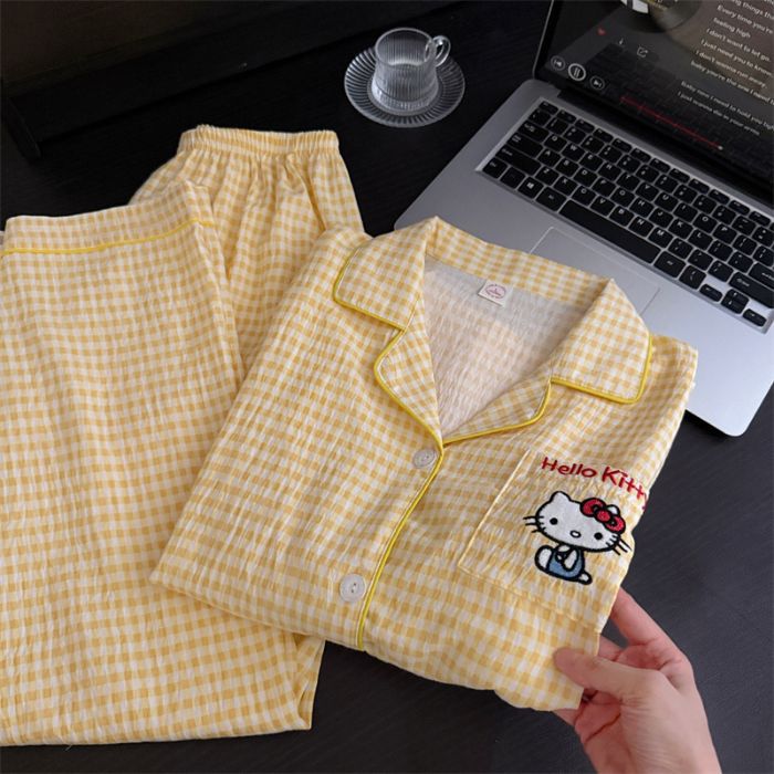 Pijamas de algodón nubes al por mayor transfronterizos pantalones de mangas largas de dibujos animados lindos cardigans con solapa otoño nueva explosión ropa para el hogar