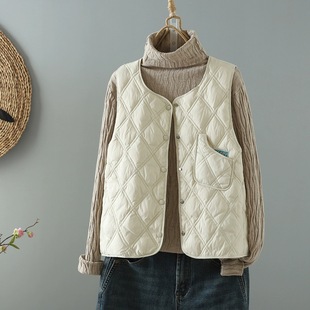 2024 autumn and winter new diamond-shaped grid lightweight down jacket women's waistcoat short vest fashion warm waistcoat tide
