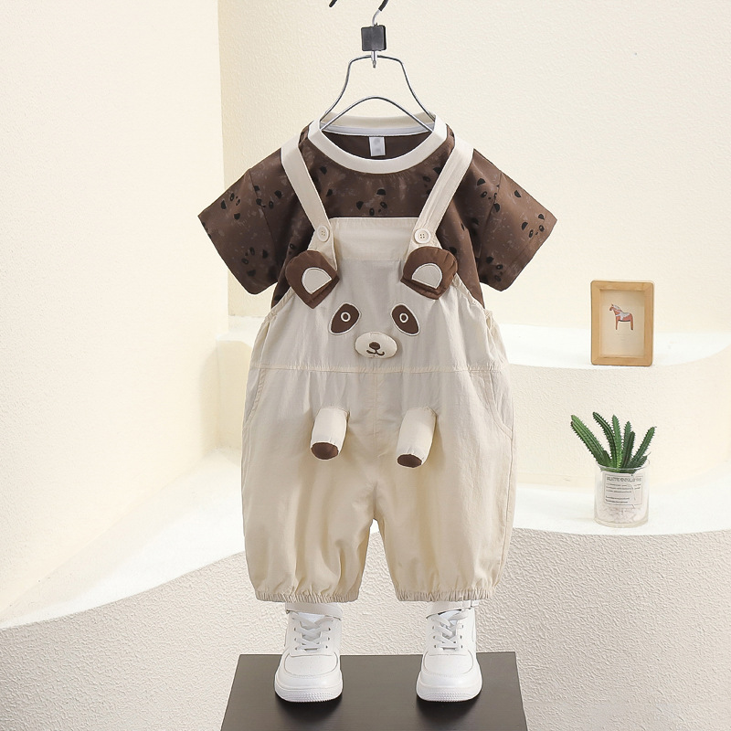 7825 traje de mono de verano para niños 2025 nueva ropa de dibujos animados para bebés ropa de verano de manga corta de estilo occidental para bebés y niños