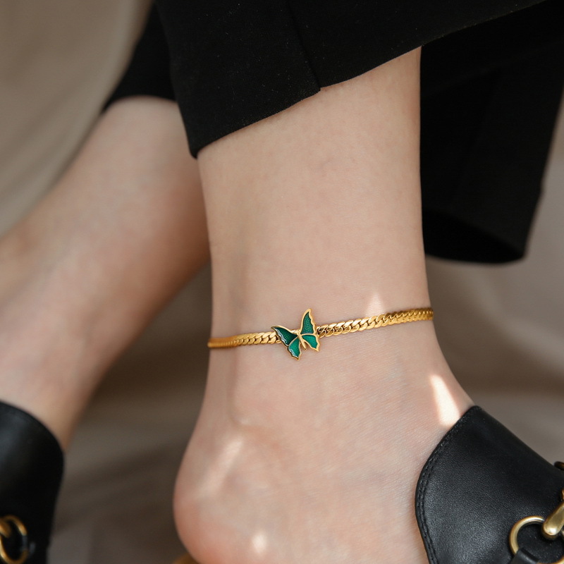 High-end 2022 new green butterfly anklet for women 18K gold plated non-fading niche light luxury personalized design