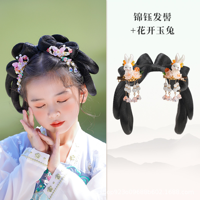 진유 헤어 롤빵 꽃 옥 토끼 헤어 액세서리 한 쌍