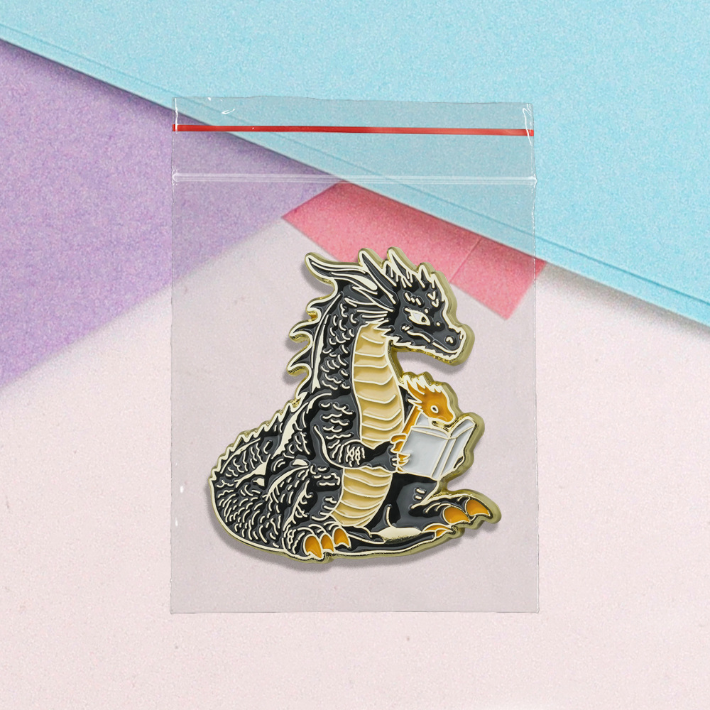 Dragon Reader Enamel Brooch Fantasy Book Lover Inspired Pin Badge Accessory