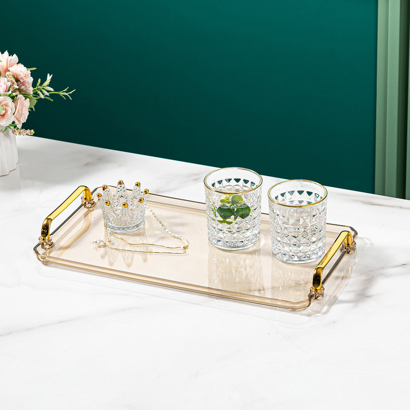 Light Luxury High-end Tray Household Rectangular Tea Cup Plastic Plate Ins Snack Fruit Snack Dinner Plate High-end Sense