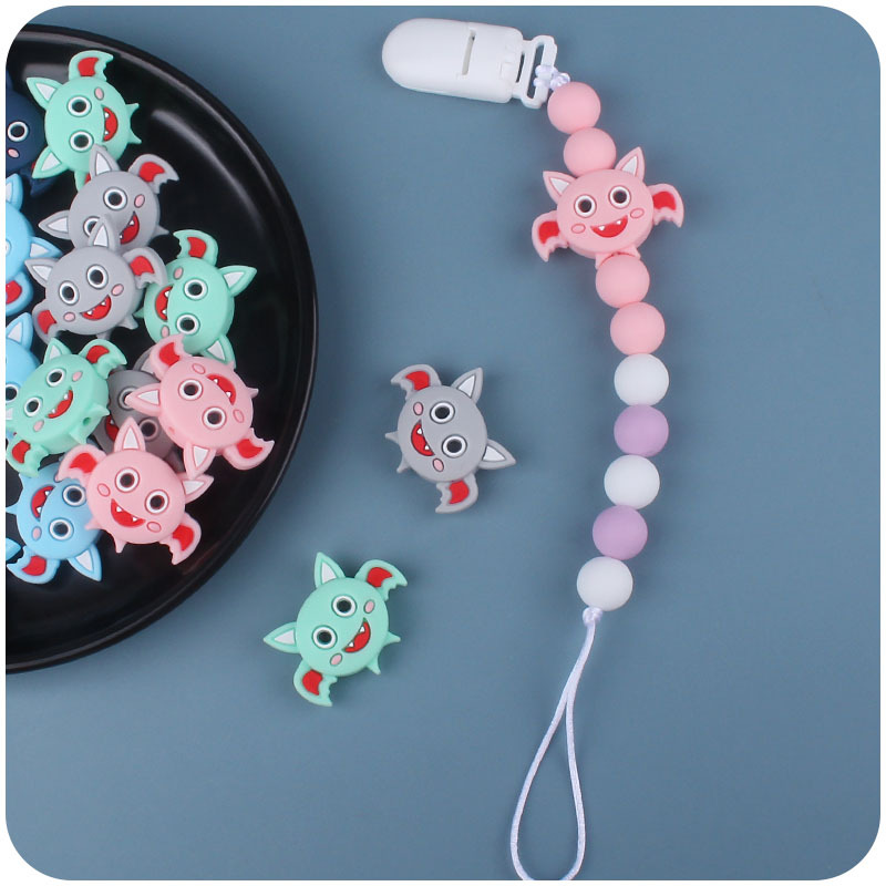 Nuevo bebé de dibujos animados animal murciélago mordedor cuentas creativas DIY bebé chupete cadena molar accesorios de silicona