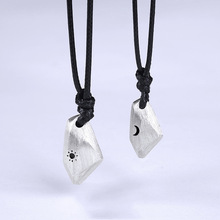 S925纯银太阳月亮许愿石情侣项链男女一对网红嘻哈吊坠情人节礼物