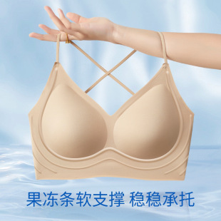 Summer Ultra-thin Ice Silk Cross-back Underwear Women's seamless Jelly Strip Invisible Skin Breathable Push-up Sexy Strapless Women