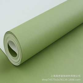 草绿色简约纯色墙纸 卧室客厅直播背景墙 时尚墨绿色素色光面壁纸
