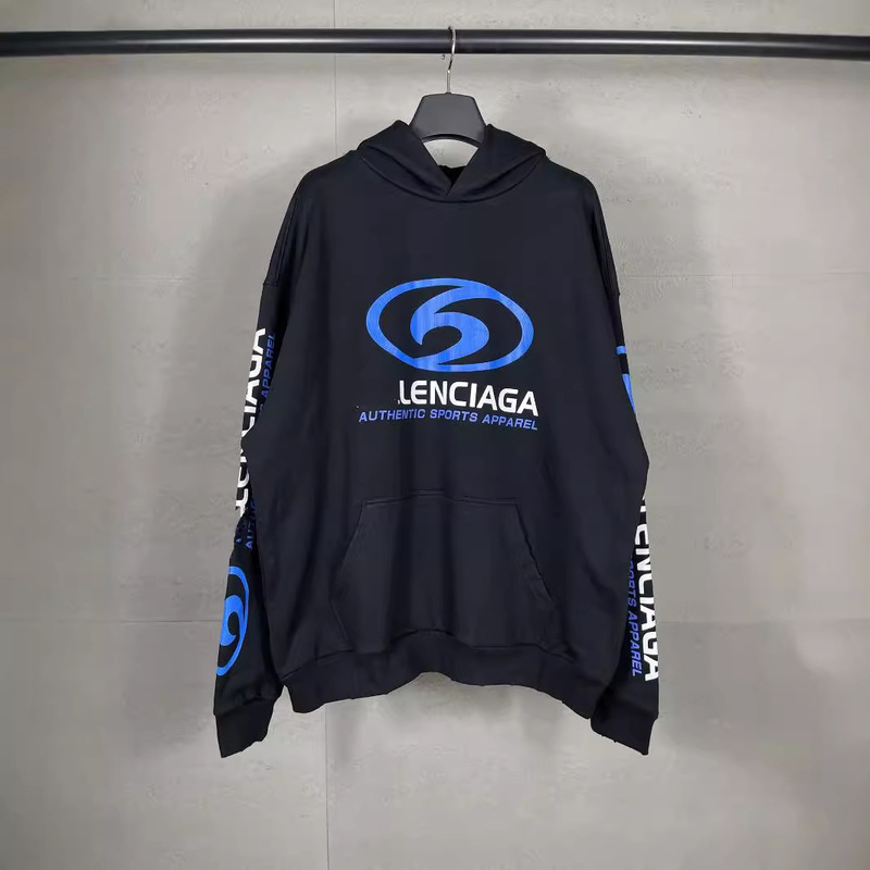 Paris Correct Version B Hooded Sweatshirt Surf Pattern Printed Straight Crack Wear Loose Men's and Women's