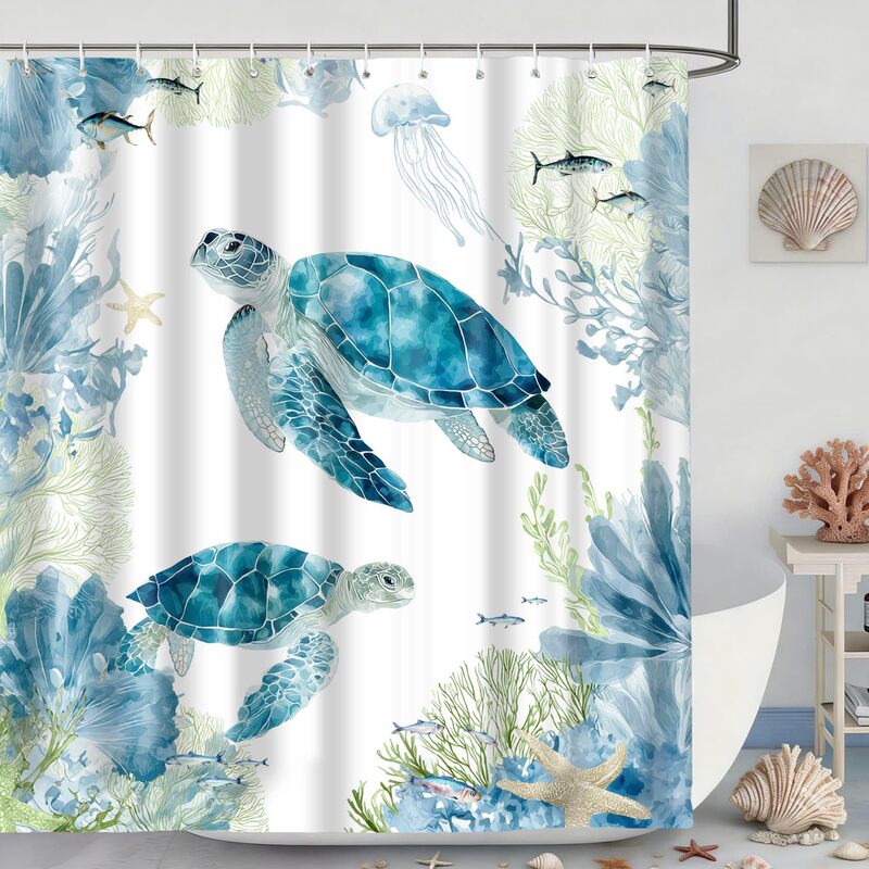 Shower Curtain Bathroom Curtain Cross-Border Blue Ocean Beach Coastal Style Polyester Thickened Shower Curtain Digital Printing Shower Curtain Bathroom Curtain Cross-Border Blue Ocean Beach Coastal Style Polyester Thickened Shower Curtain Digital Printing