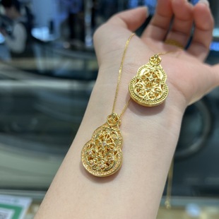 18K Gold Filigree Fulu Gourd Necklace Au750 Color Gold Wax Electric Style New Female Star Endorsement Gold Wholesale
