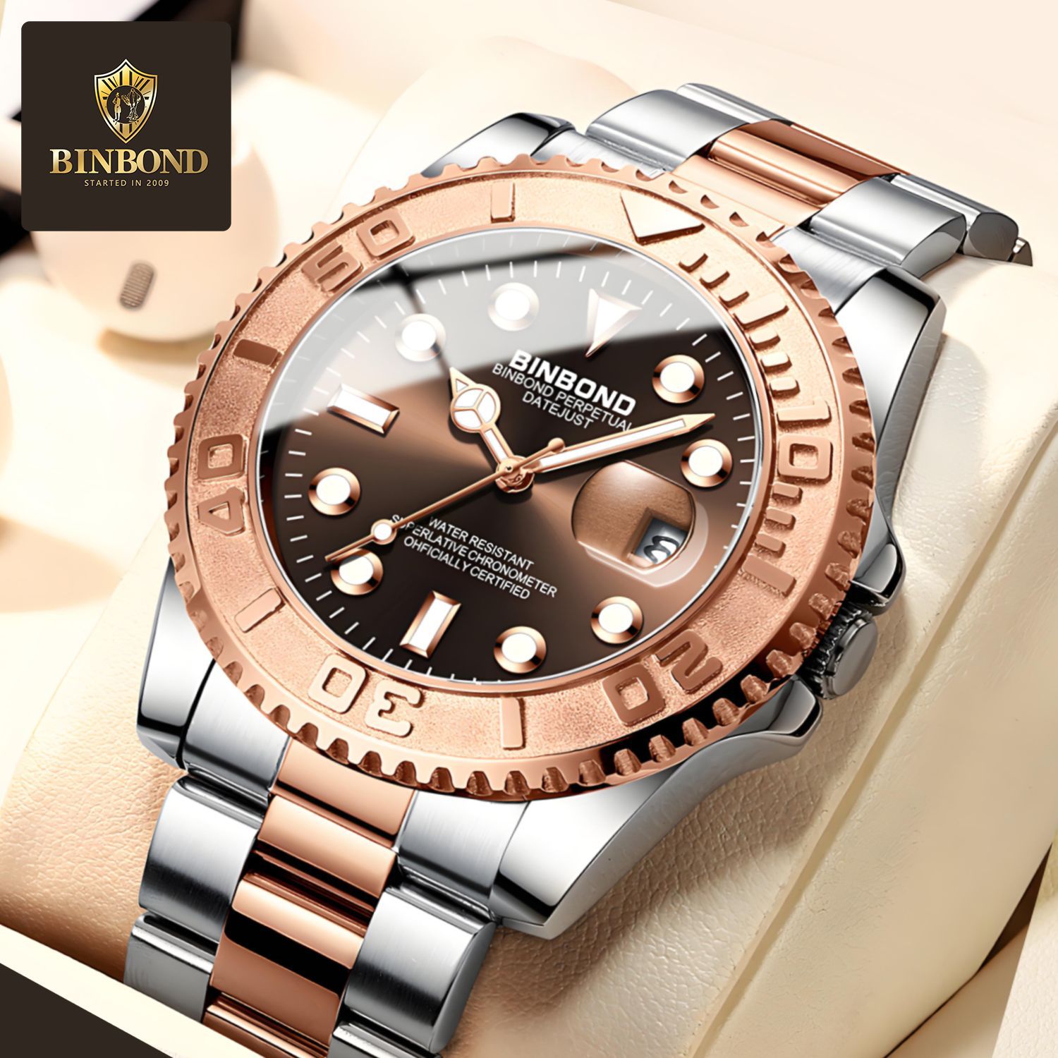 网红手表玫瑰金礼品订单男士緑水鬼系列夜光防水宾邦男表运动腕表