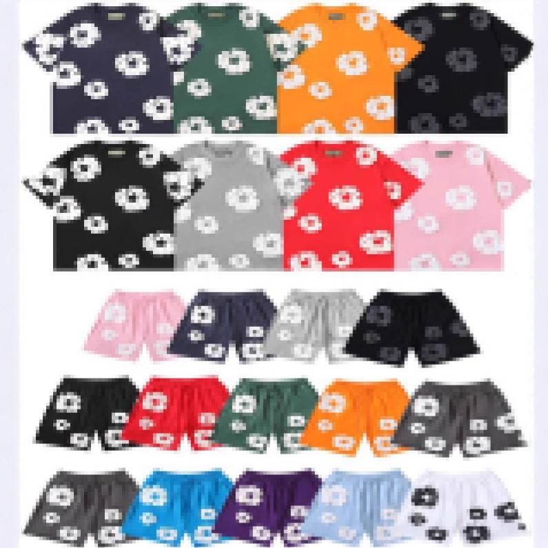 2025 Cross-Border New Denim Tears Kapok Short-Sleeved T-Shirt Shorts Suit Trendy Brand Ready-Made T-Shirt Shorts