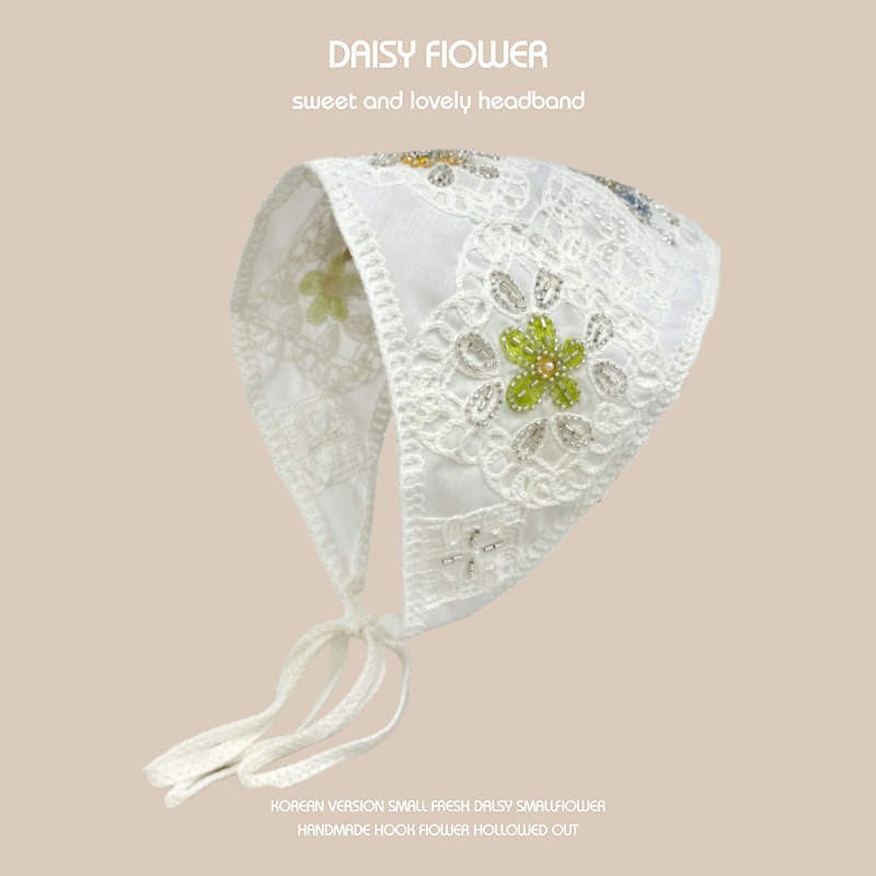 Primavera y Verano en línea Celebrity ins viaje hecho a mano de ganchillo bufanda del triángulo las mujeres lindo dulce banda pelo punto pañuelo sombrero