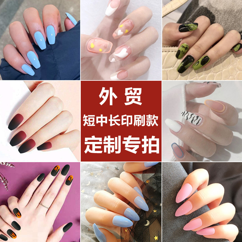 Europe and the United States hot long printing false nails wearing a coffin a finished product wholesale to map samples can be designed