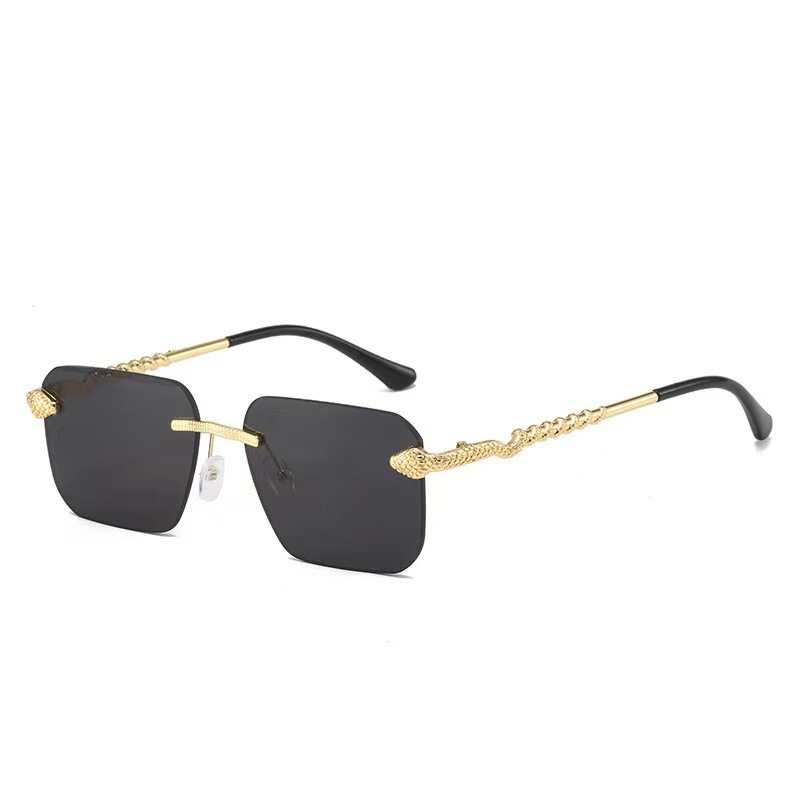 2024 New Frameless Fashion Square Personality Snake Metal J Simple Exquisite Sunglasses_voghion.com
