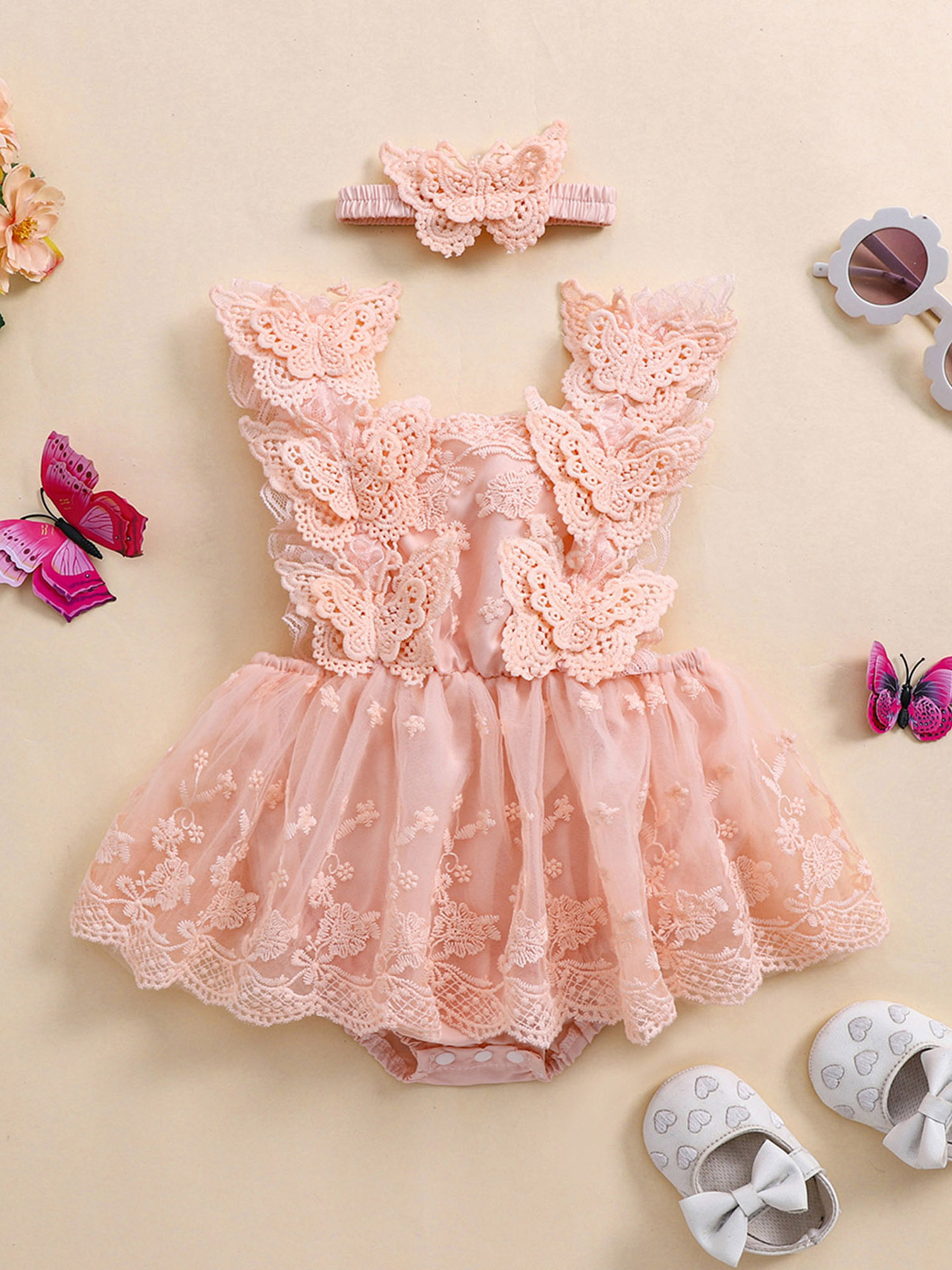 0.0 78.74ft Baby Girls Rompers Dress Lace Butterfly Fly Transfronterizo