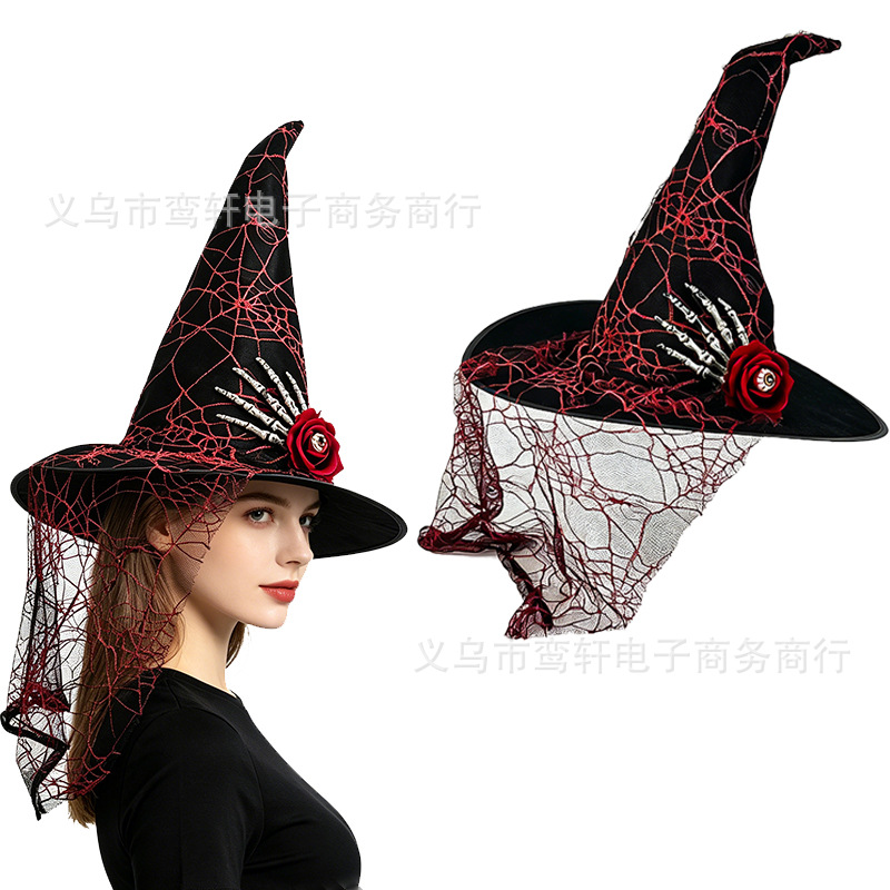 Popular European and American Style Witch Mesh Hat Halloween Mesh Witch Hat in Stock Halloween Party Wizard Hat Decorative Hat