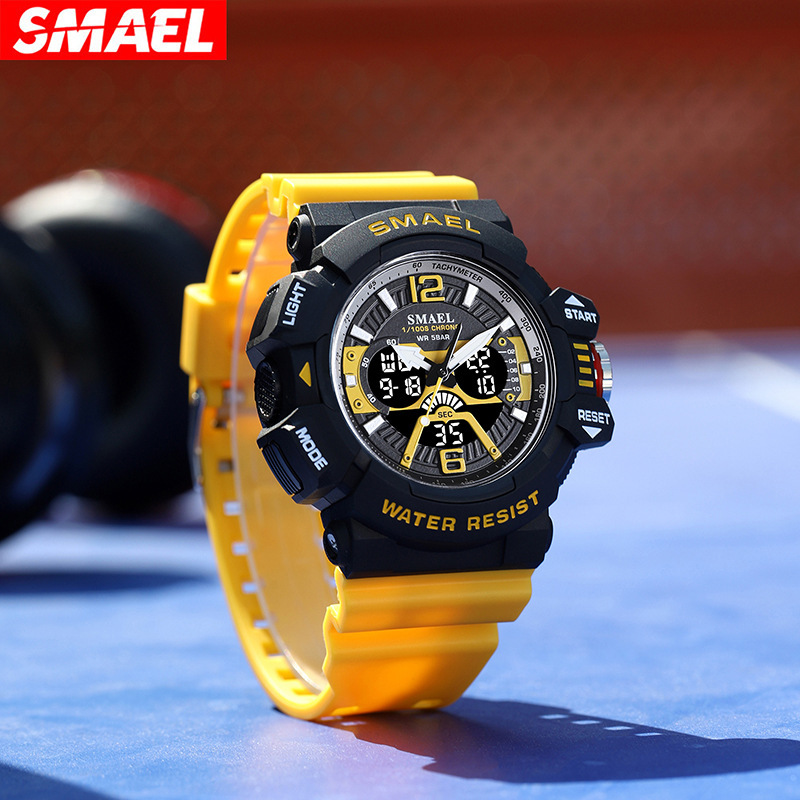 SMAEL Smale nueva tendencia estudiante deportes al aire libre impermeable cronómetro multi-energía cinética doble pantalla reloj electrónico 8065