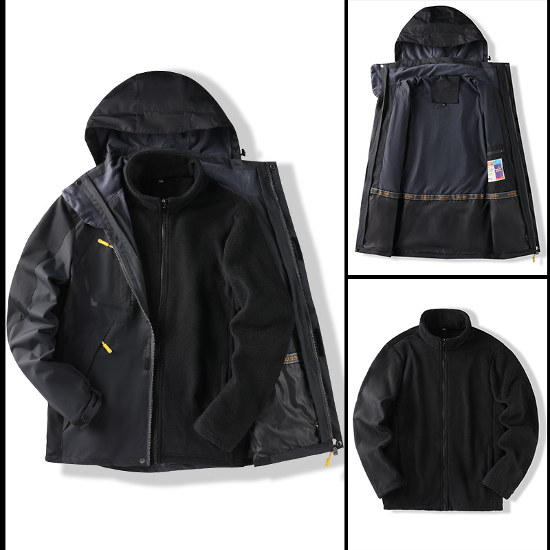 Autumn and Winter Three-In-One Sports Jacket for Men, Outdoor Cycling Two-Piece Set, Student Group Scenic Spot Work Clothes, Waterproof