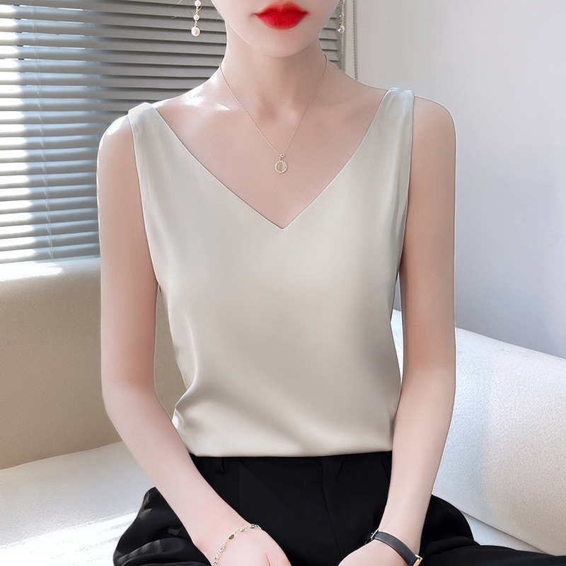 Wholesale Camisole Women's Summer V Neck Suit for Inner Wear and Outer Wear Acetate Vest White Bottoming Satin
