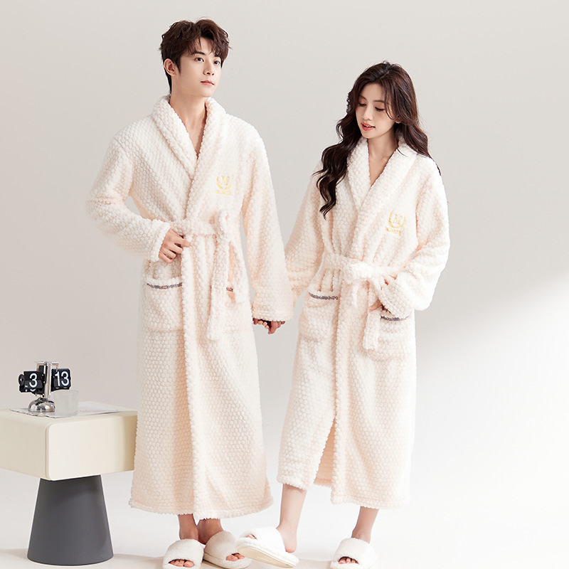 밤가운 잠옷 여성의 겨울 두꺼운 플란넬 목욕 가운 봄과 가을 기모 긴 남자 부부의 산호 양털 목욕 가운