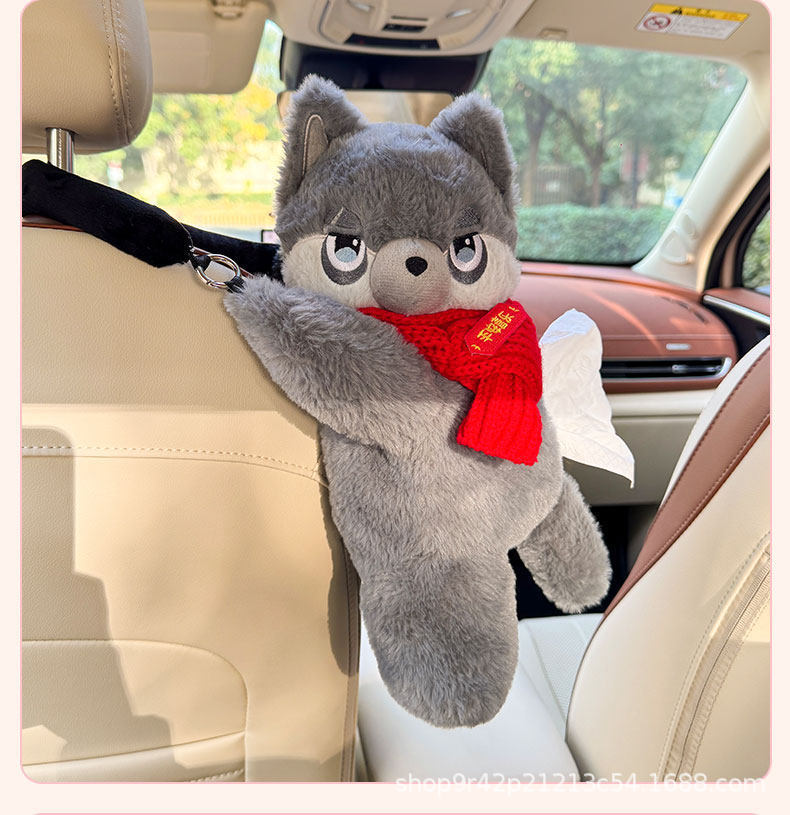Cute Cartoon Car Tissue Box Plush Animal Doll Car Seat Back Tissue Holder Trendy Car Tissue Box