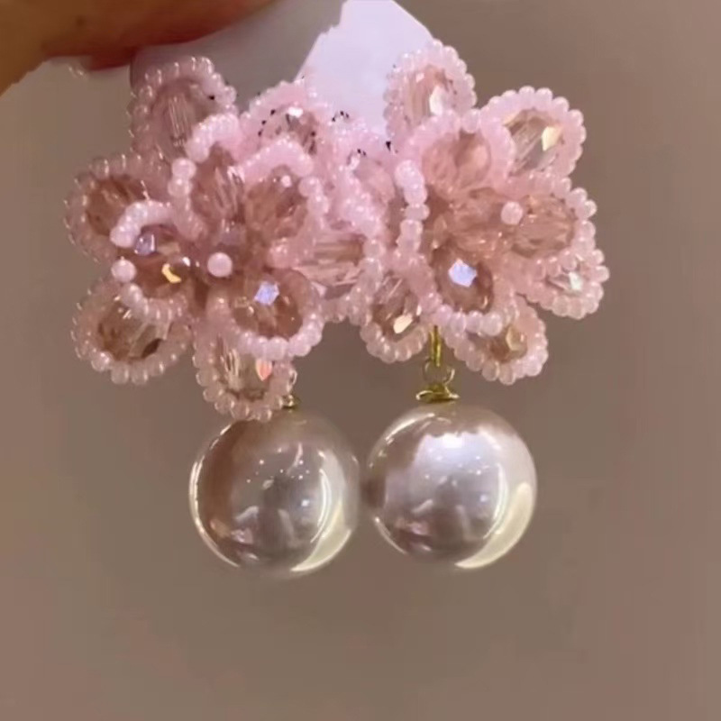 Pendientes de flores de color dopamina Pendientes dulces y frescos de primavera y verano Pendientes pequeños y elegantes de alta gama para mujer