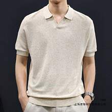 老钱风亚麻海鸥领短袖t恤男士2026新款夏薄款天丝针织polo衫男款