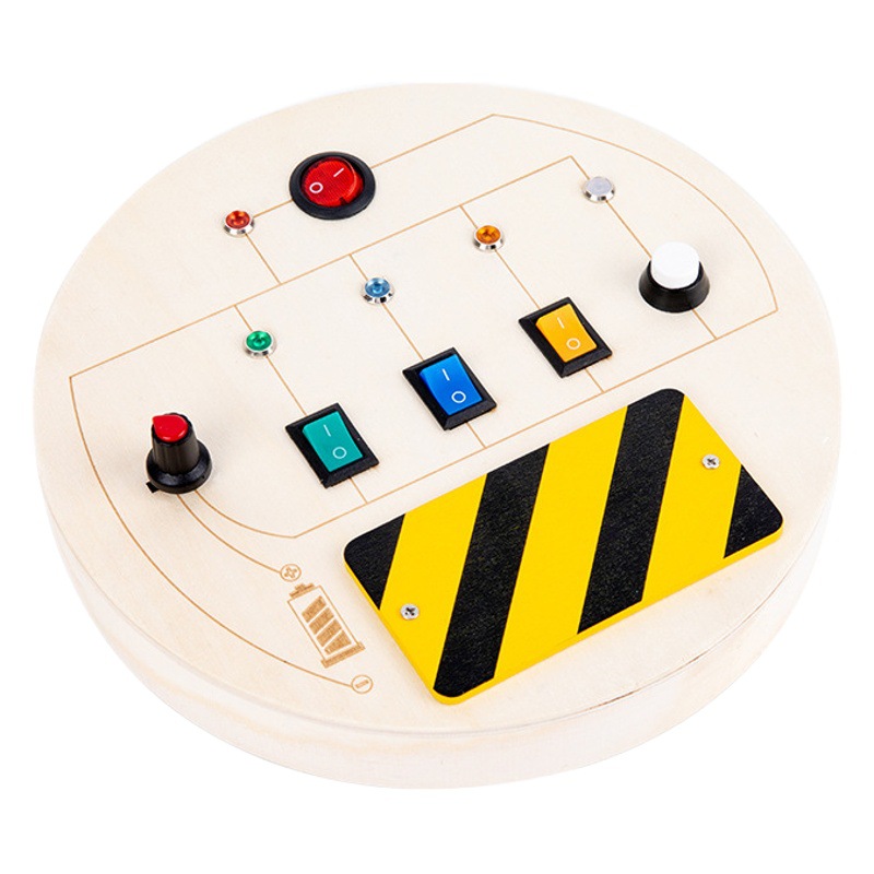 Tablero de circuito de botones de madera para niños transfronterizos tablero ocupado rompecabezas educación temprana ciencia y educación juguete interruptor de encendido tablero ocupado