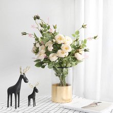 牡丹花玫瑰花仿真绢花落地套装束家居装饰客厅假花丝网花干花婚庆