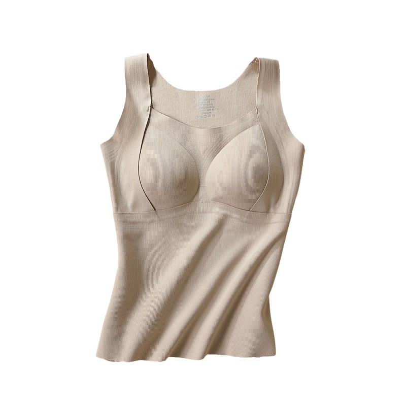실크 따뜻한 CAMISOLE 여성의 2024 겨울 기모 두꺼운 열 추적 브래킷 패드 통합 속옷