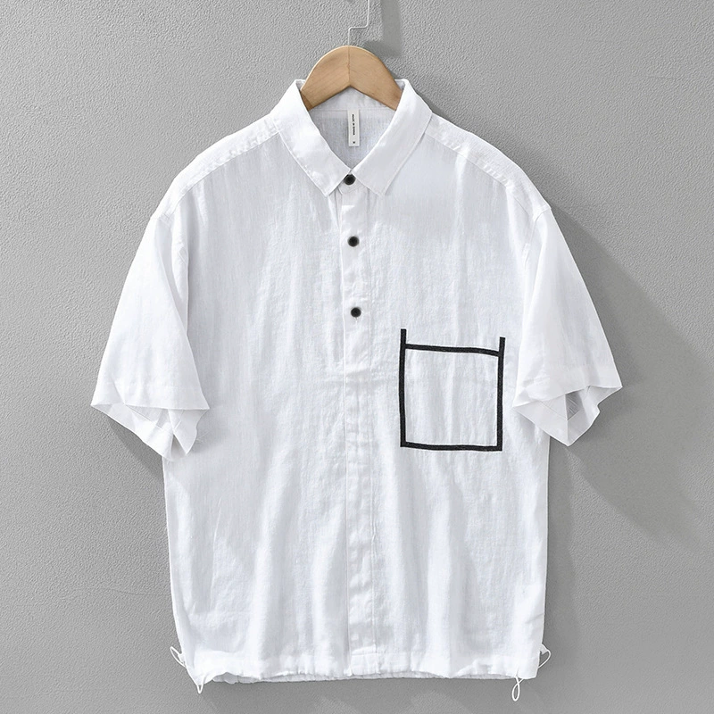 8070 Льняная рубашка в японском стиле с короткими рукавами, мужская модная универсальная художественная повседневная свободная дышащая рубашка
