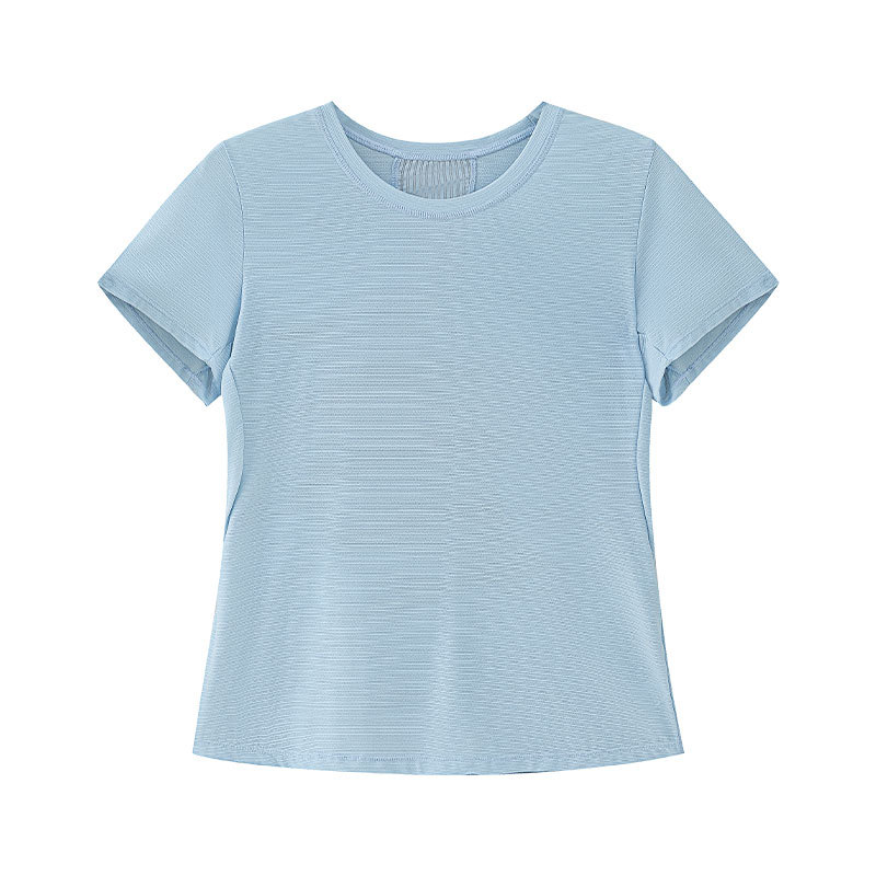 여성용 여름 스포츠 티셔츠 아침 달리기 속건성 얼음 실크 얇은 반팔 요가 체육관 러닝 탑 배드민턴 슈트