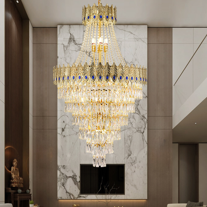 Duplex Large Chandelier, Spiral Staircase, Light Luxury Chandelier, Hotel Lobby Crystal Chandelier, Villa Living Room Hollow Chandelier