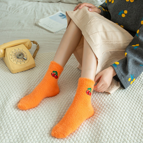 Trendy ins avocado floor socks, winter velvet fruit style home socks, Japanese coral velvet mink velvet snow socks